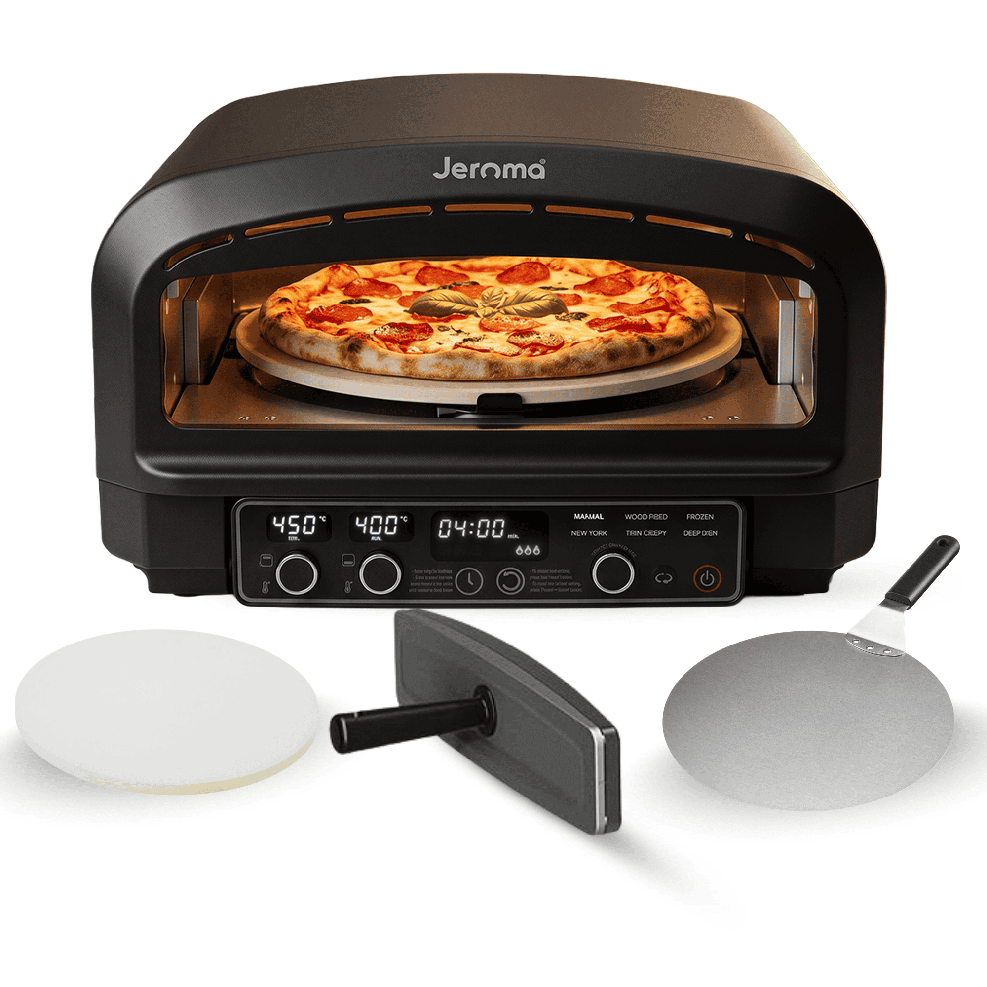 Jeroma Rotaro electric rotating pizza oven cooking a pizza